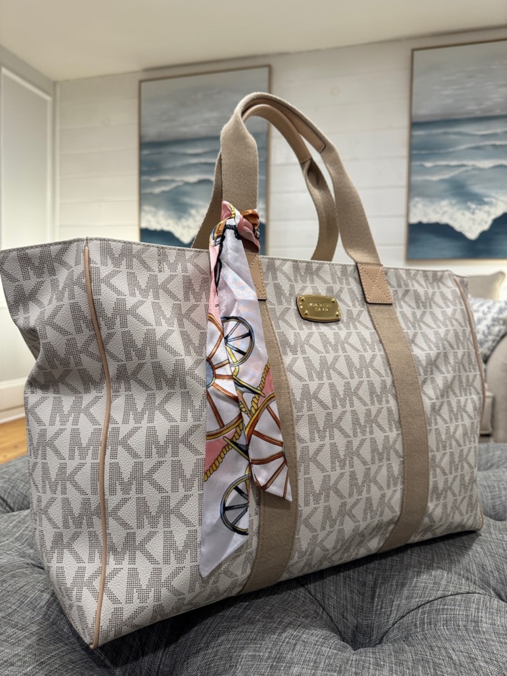 Michael Kors Bag Oversized Jet Set Signature Travel Weekender Work Laptop Tote - Picture 3 of 17